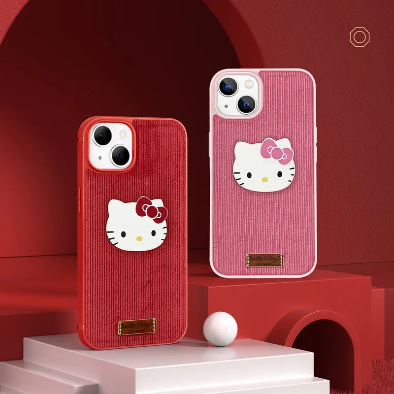 UKA Hello Kitty Retro Corduroy Premium Leather Back Case Cover