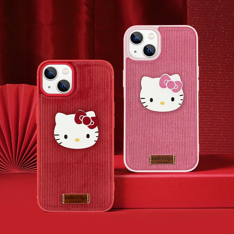 UKA Hello Kitty Retro Corduroy Premium Leather Back Case Cover