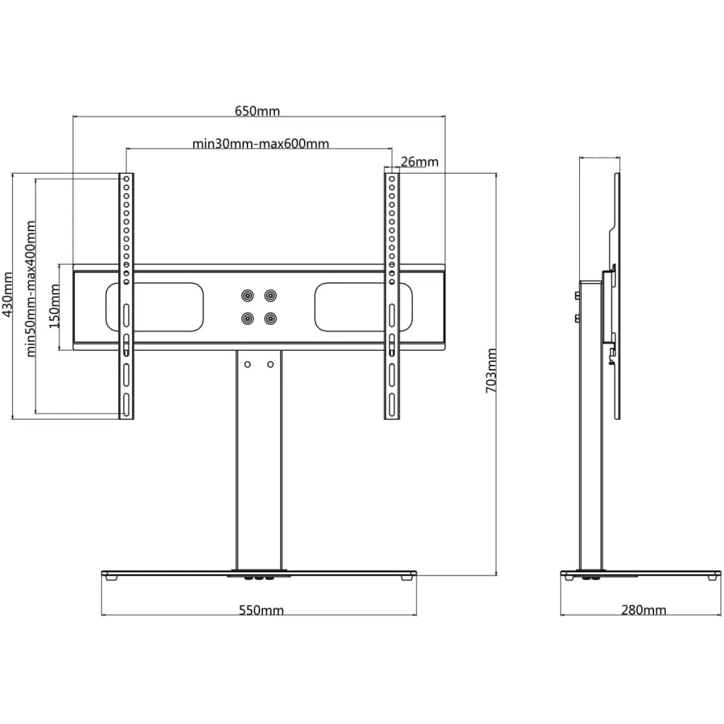 vidaXL Pedestal TV Stand for 37-55 Inch Screen Max VESA 600x400 mm 40kg