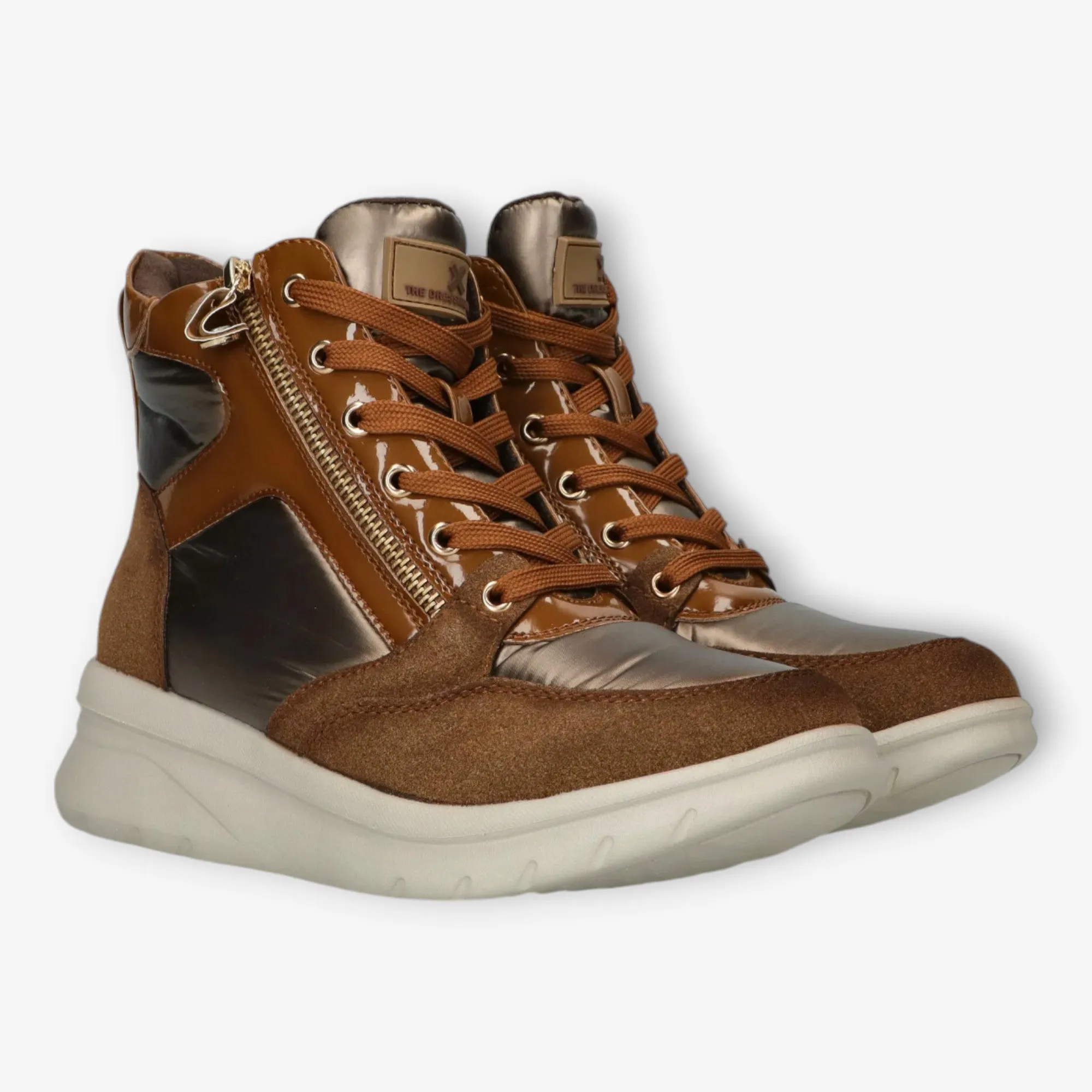 XTI Brown Boots with Bronze Details and Wedge Sole